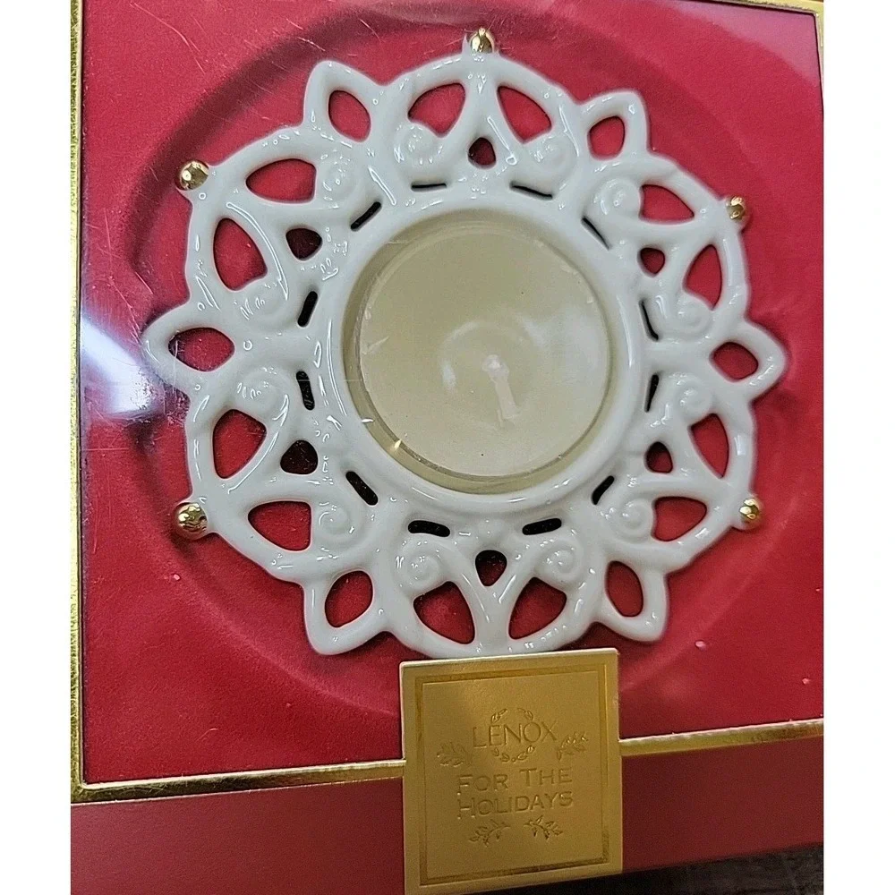 Lenox For the Holidays Snow Lights Shine Votive Porcelain Tealight Holder New